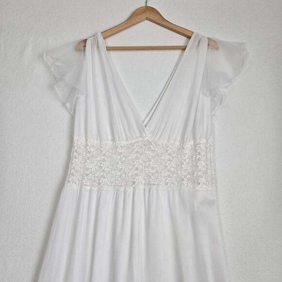 VTG Sopre' Lingerie Long Gown 22/24 White Thigh High Side Slits Flutter Sleeve - Picture 2 of 16